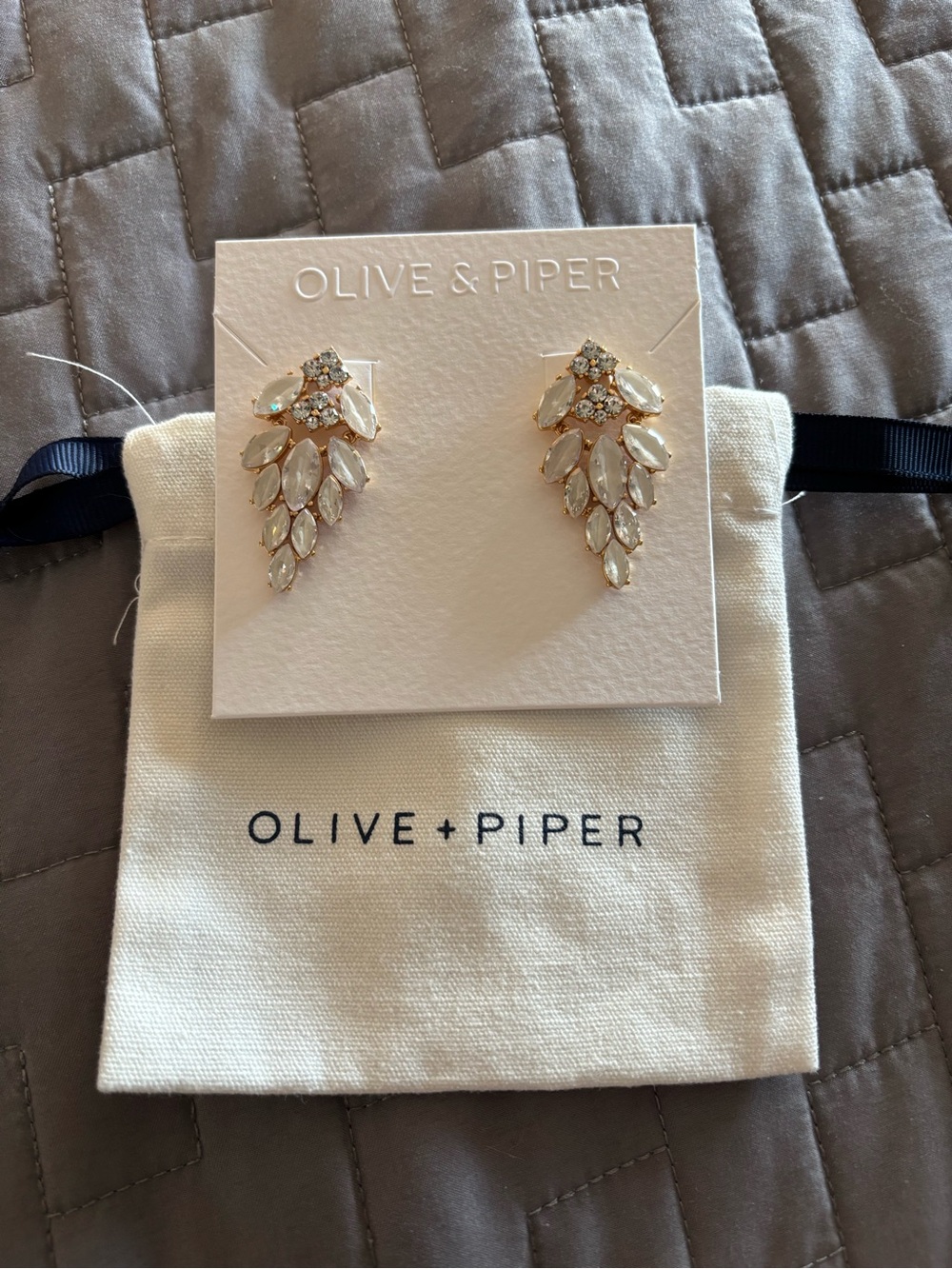 Olive & Piper Sabine Cream Marquise Cluster Drop Earrings - Gold Tone
